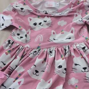 Pink Caticorns Print Dress
